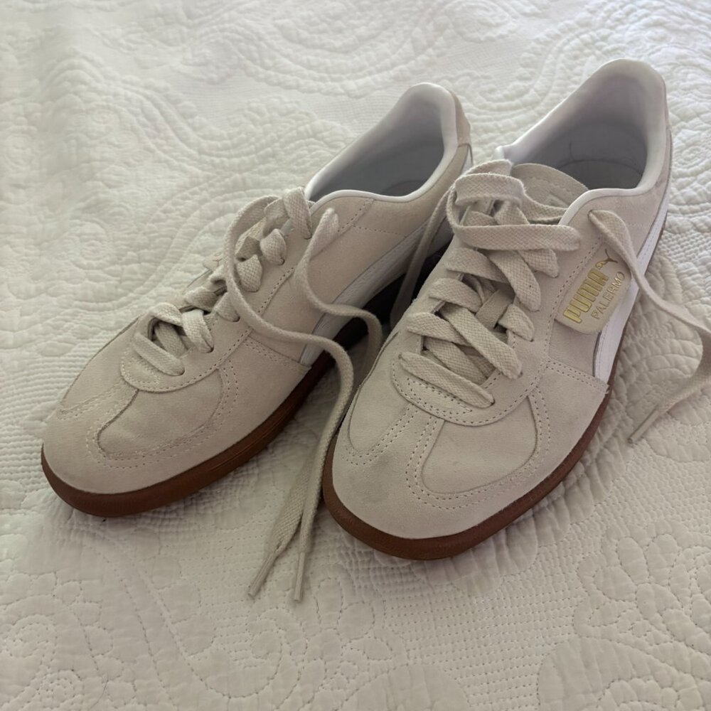Puma Palermo Sneakers | Tan & Cream Retro Trainers | Men’s 8.5 / Women’s 10 (EU - Picture 2 of 7